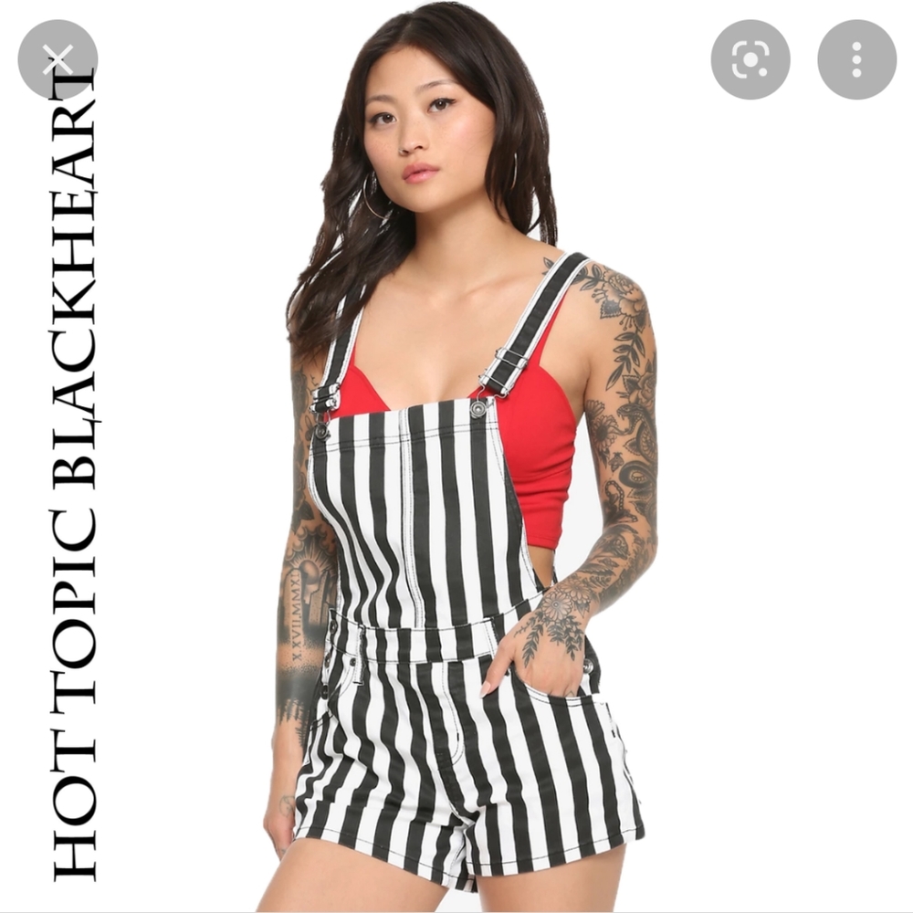 Blackheart black & white striped overalls